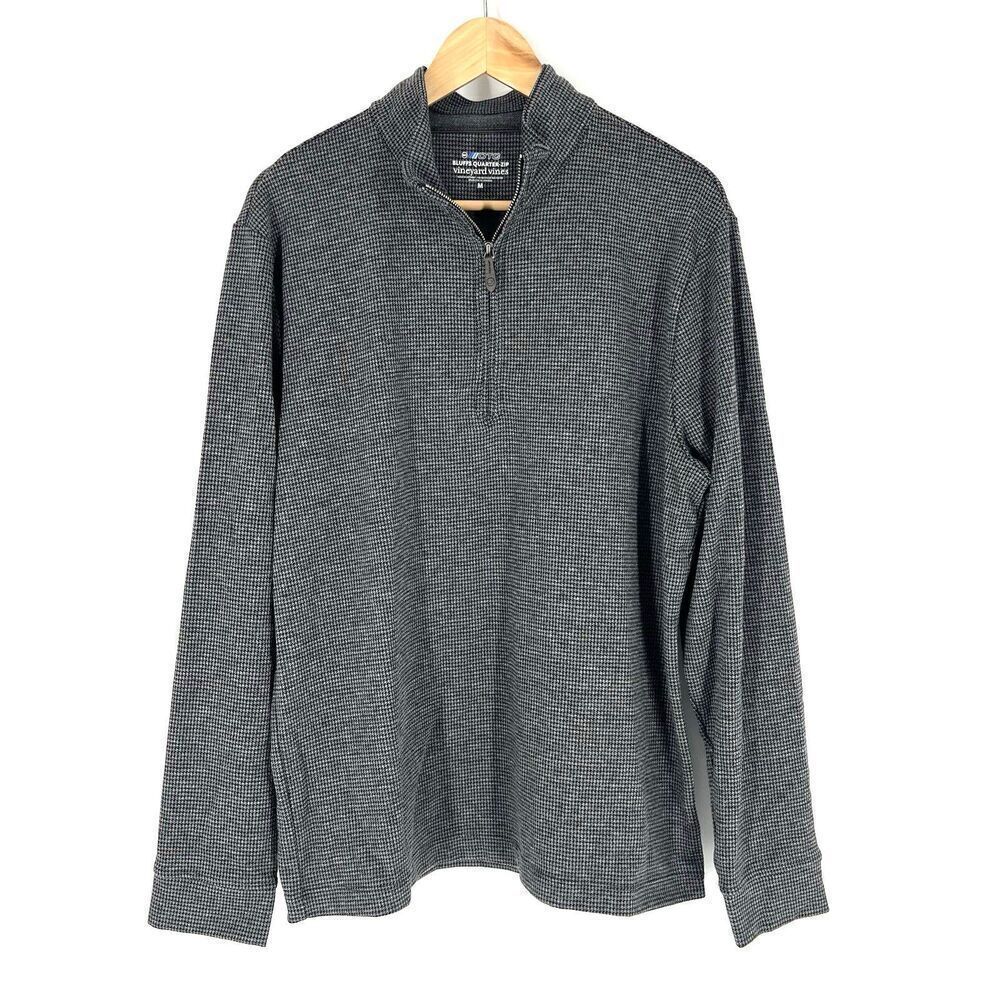 Vineyard Vines OTG Sweatshirt Size Medium Mens Gray Bluffs 1/4 Zip Houndstooth